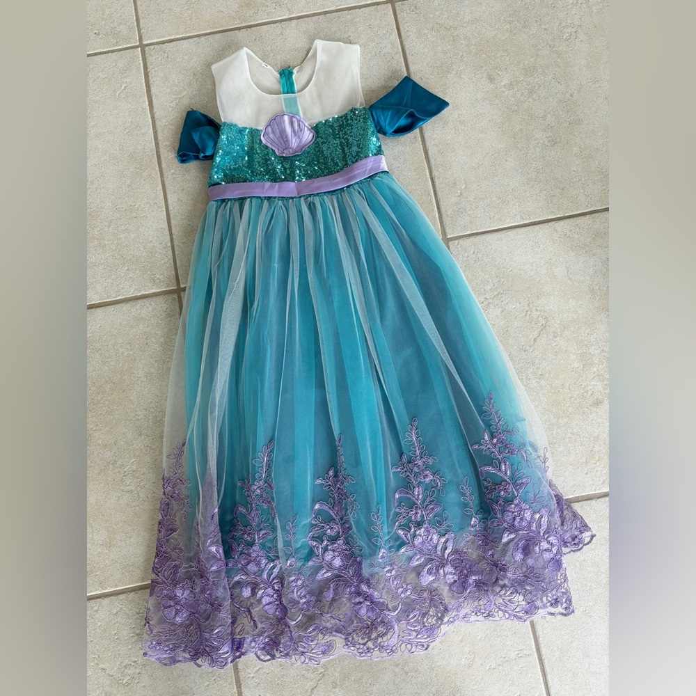 Beautiful Girls Teal & Lavender Tulle Mermaid Dress with Shell Accent